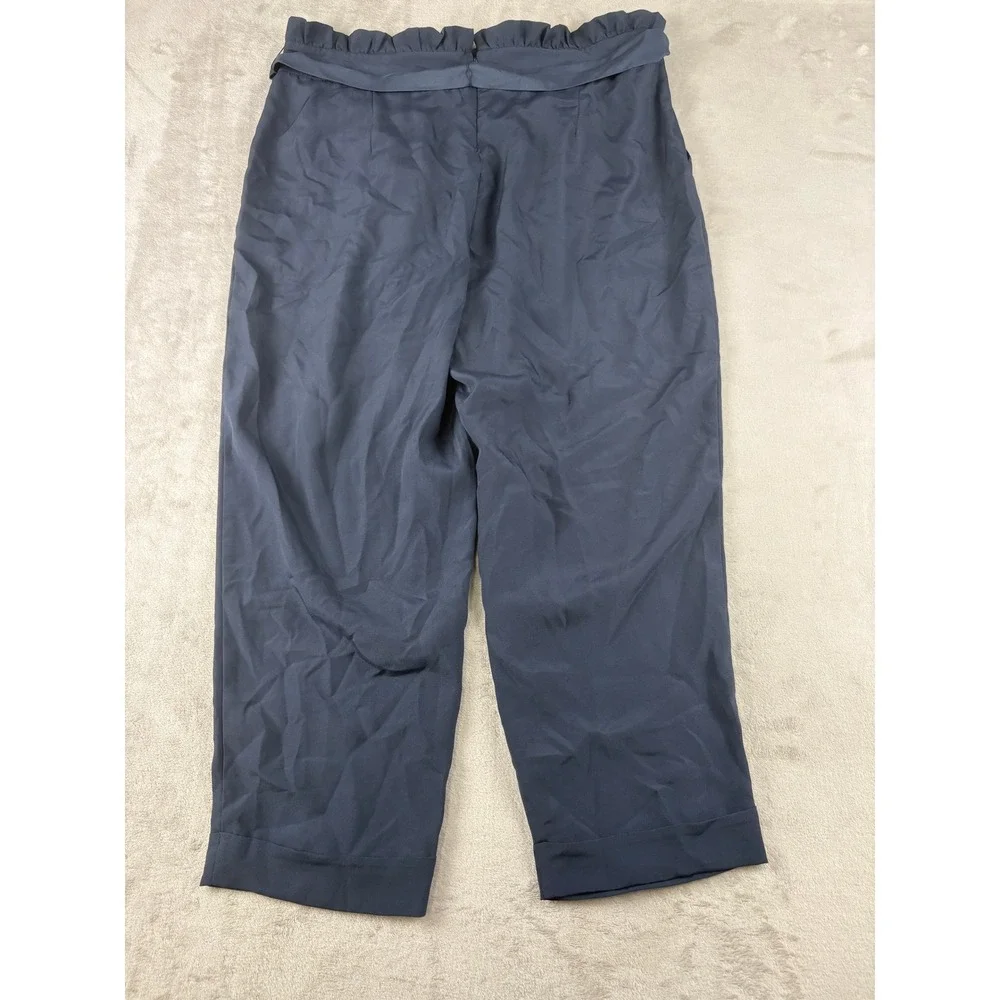 BCBGeneration Navy Blue Paperbag Waist Tie Tapered Crop Pants Womens 10